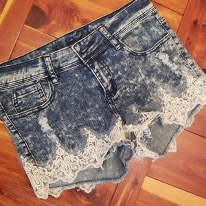Acid wash jean shorts